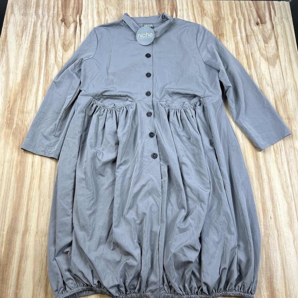 Niche by Nilgun Derman Womens NEW Gray Waterfall Dress L Flowy Pockets
